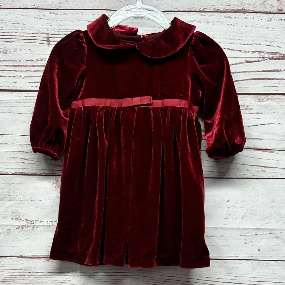 Ralph Lauren Short-Sleeve Knit Velvet Dress, Red Size 9 Months